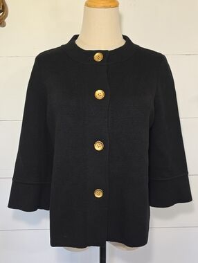 J.McLaughlin Black Structured Knit Sweater Jacket Cardigan Gold Buttons M